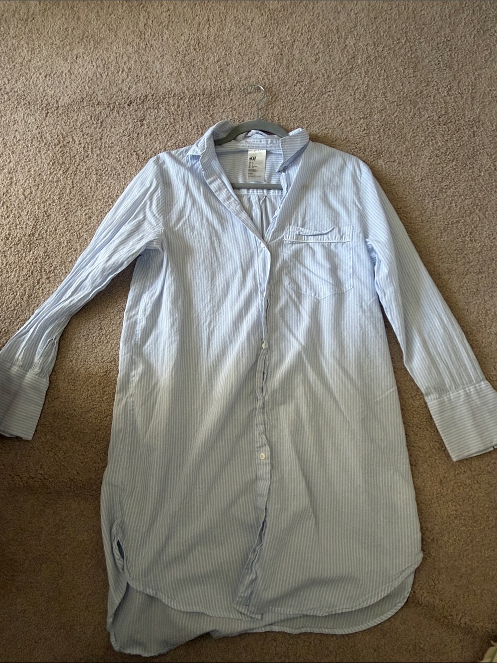 H&M Light Blue Thin Stripe Midi Button-Down dress